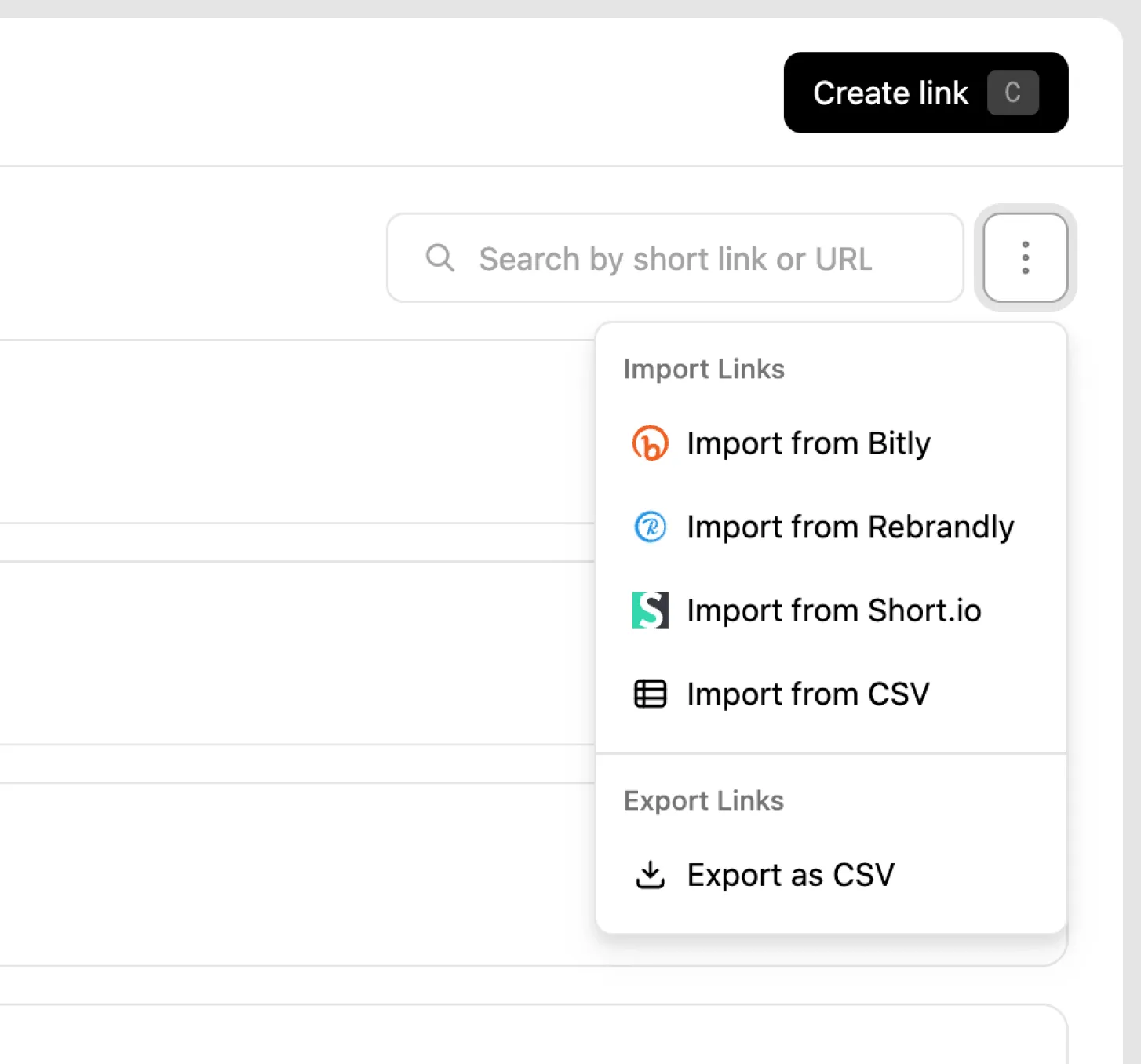 Import from Bitly button