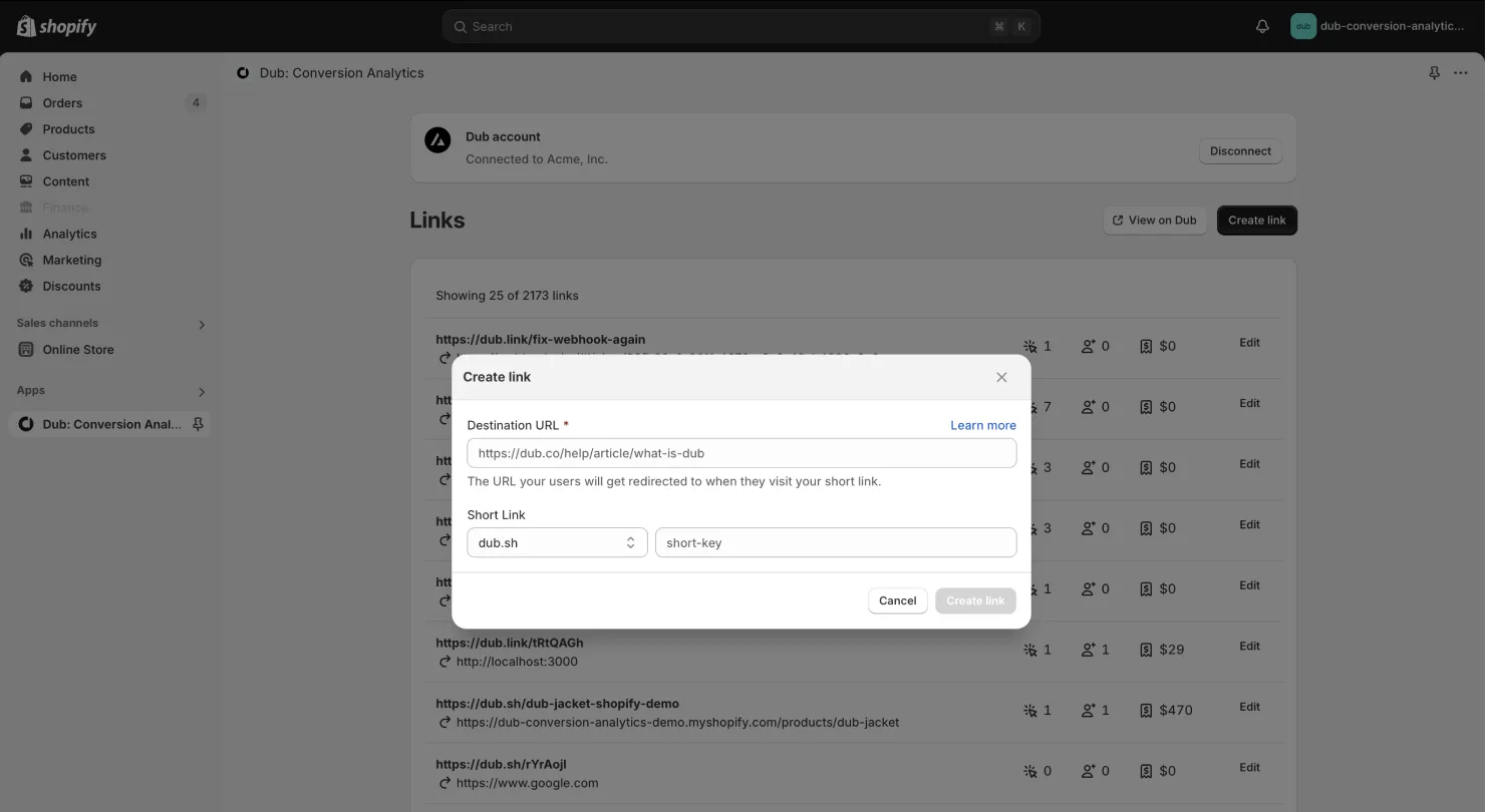 Create a conversion-enabled link from your Shopify store