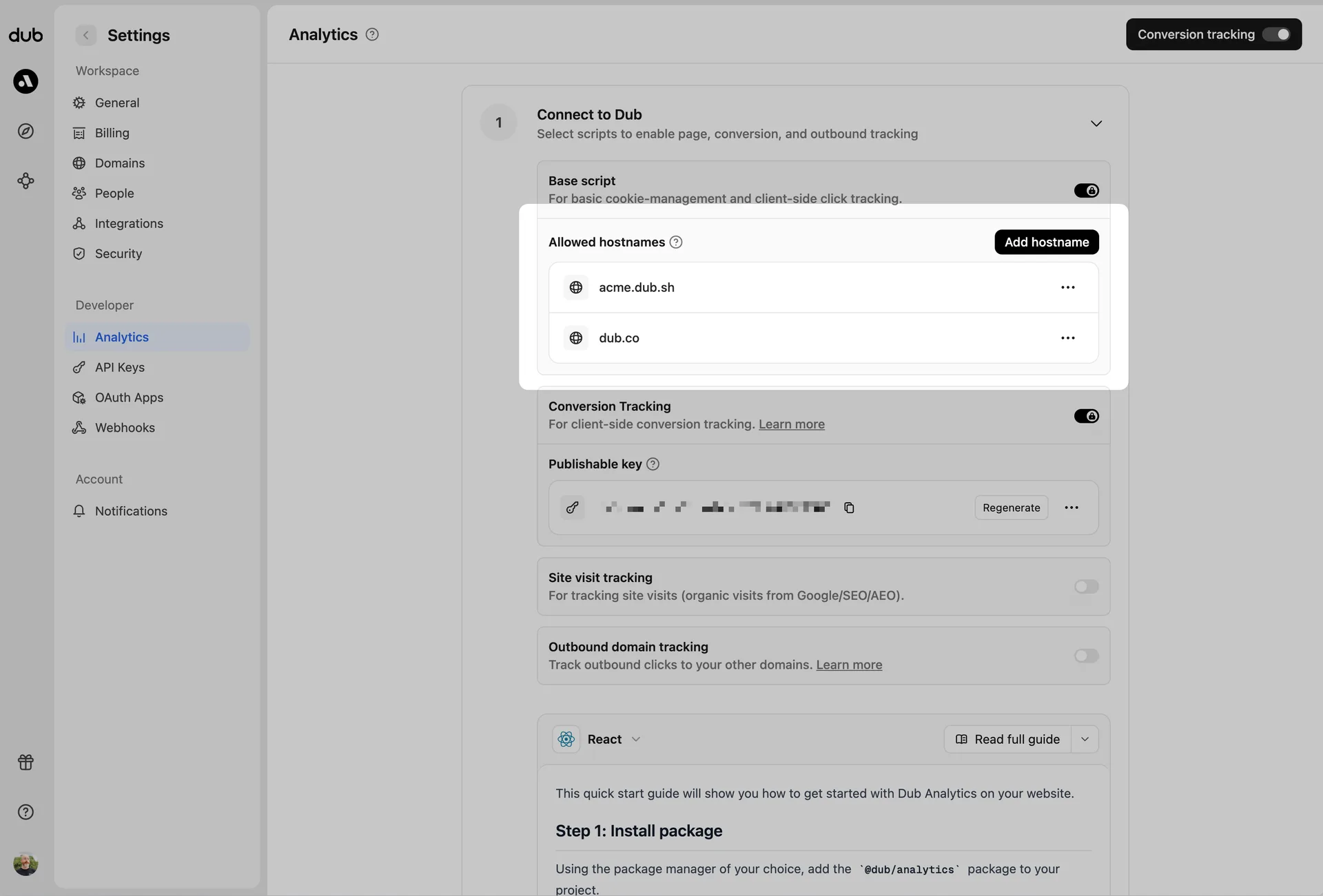 Enabling conversion tracking for a workspace