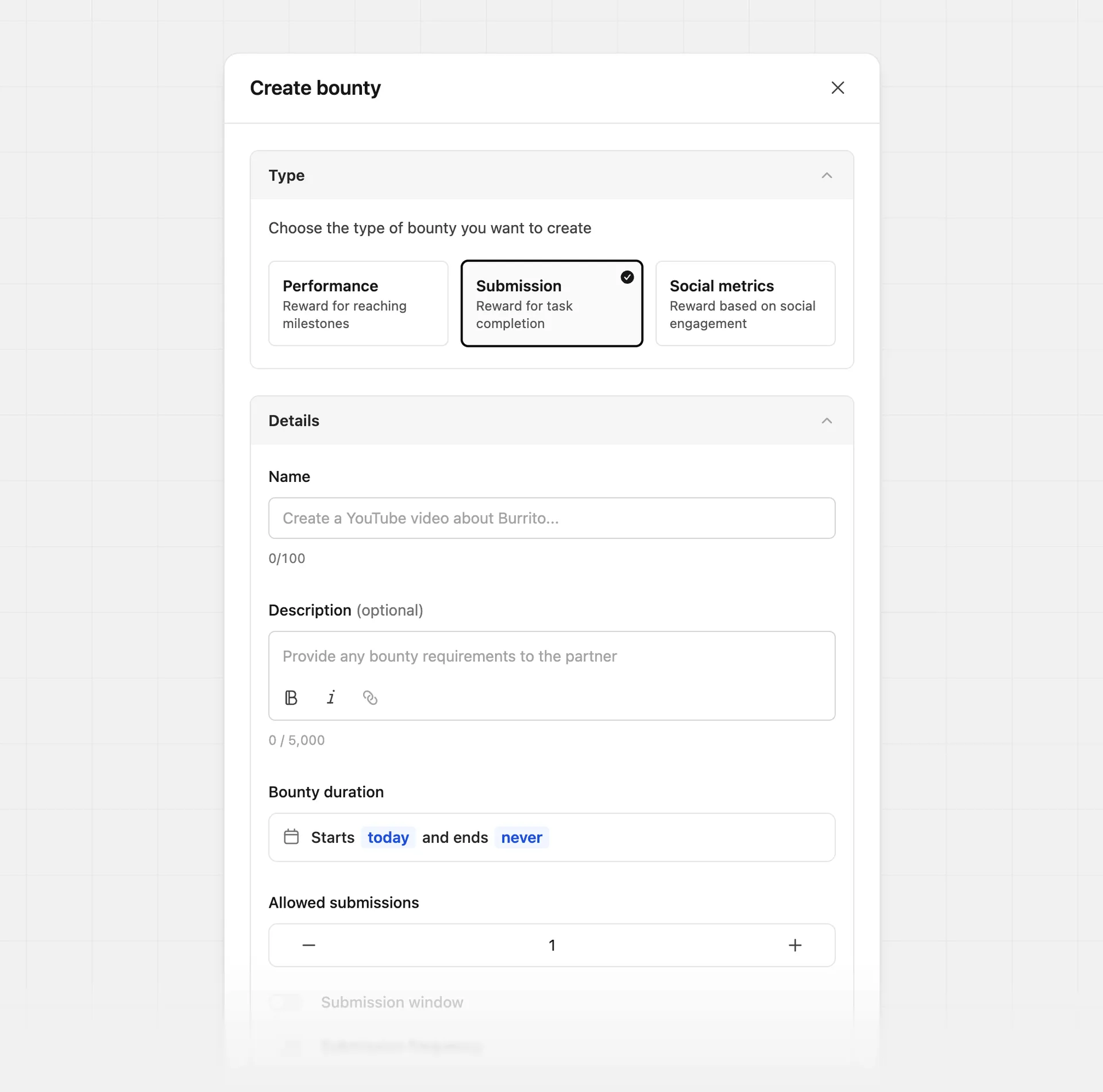 Create submission bounty