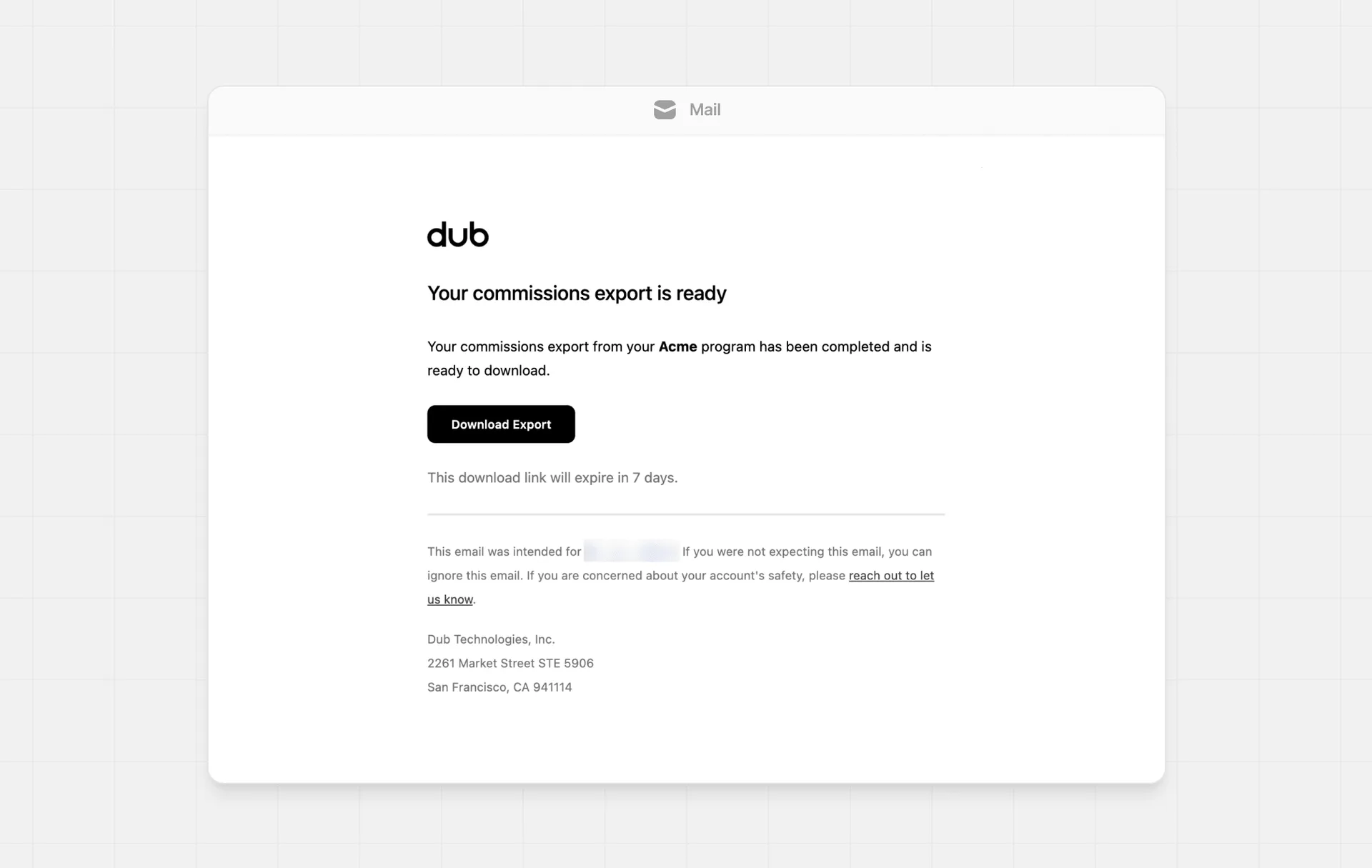 Commission export email