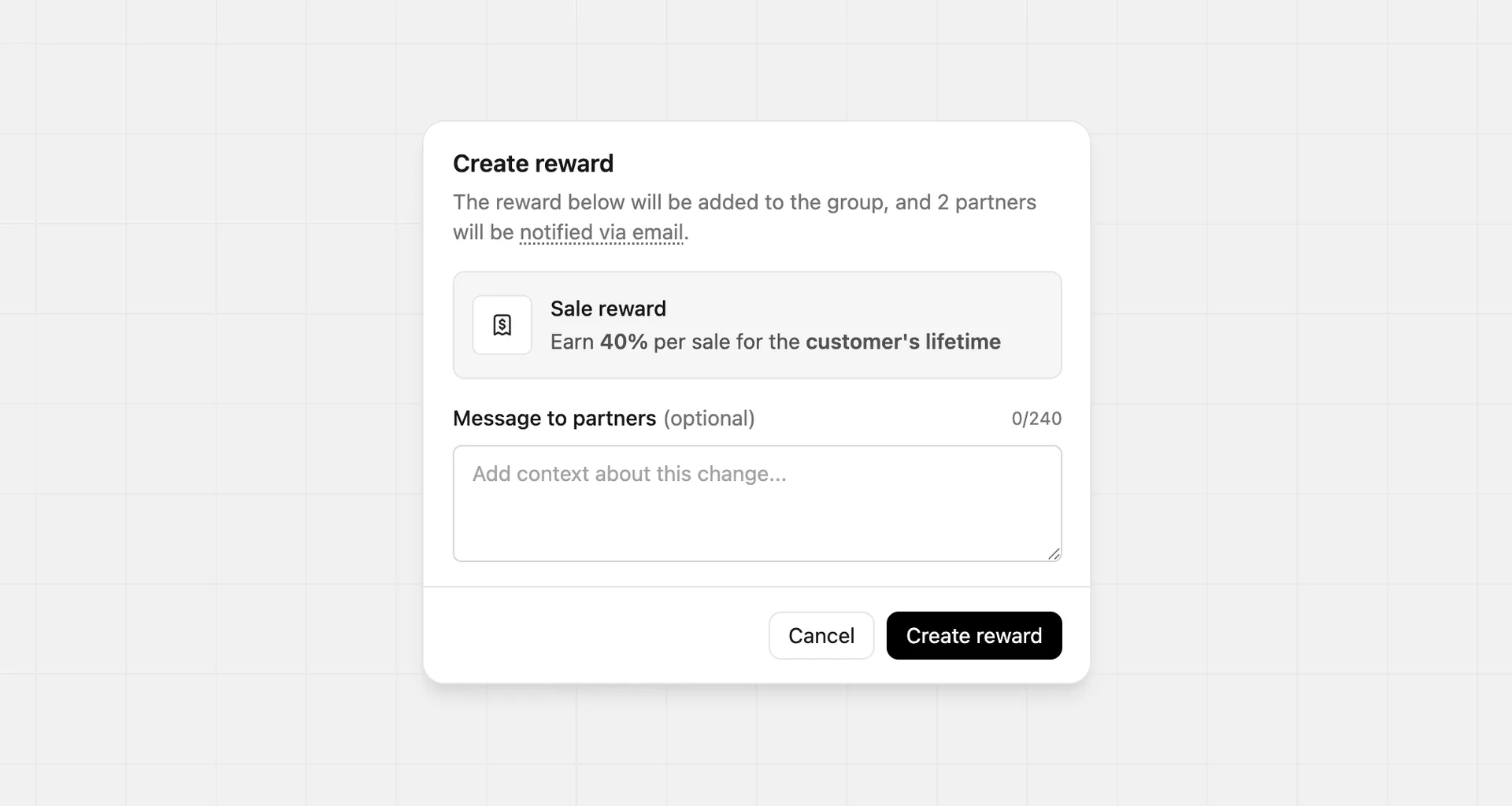 Reward creation confirmation