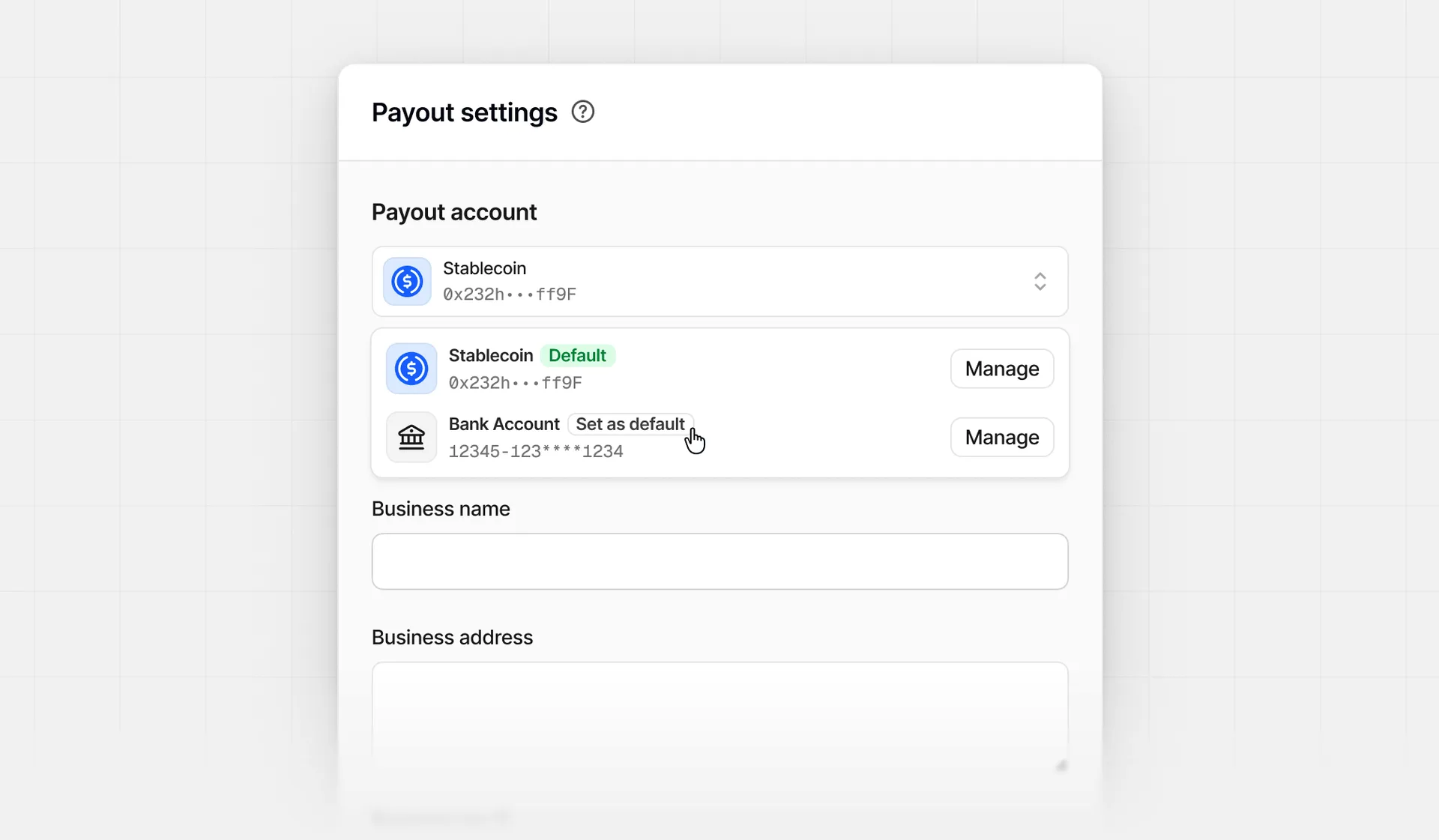 Selecting your default payout method