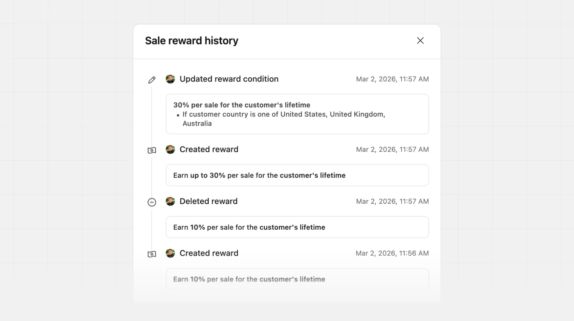 Partner profile page group history.