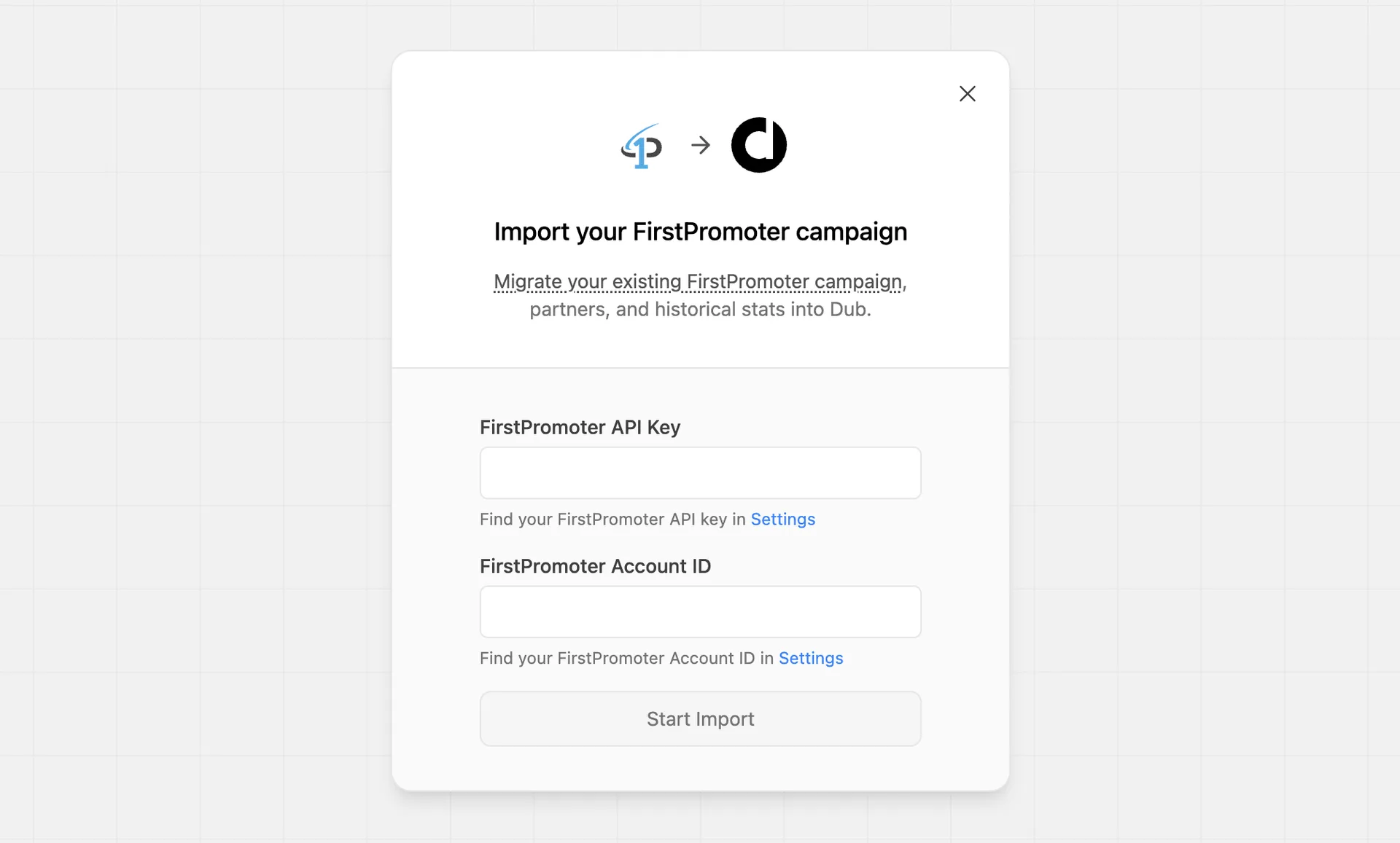 Import FirstPromoter modal
