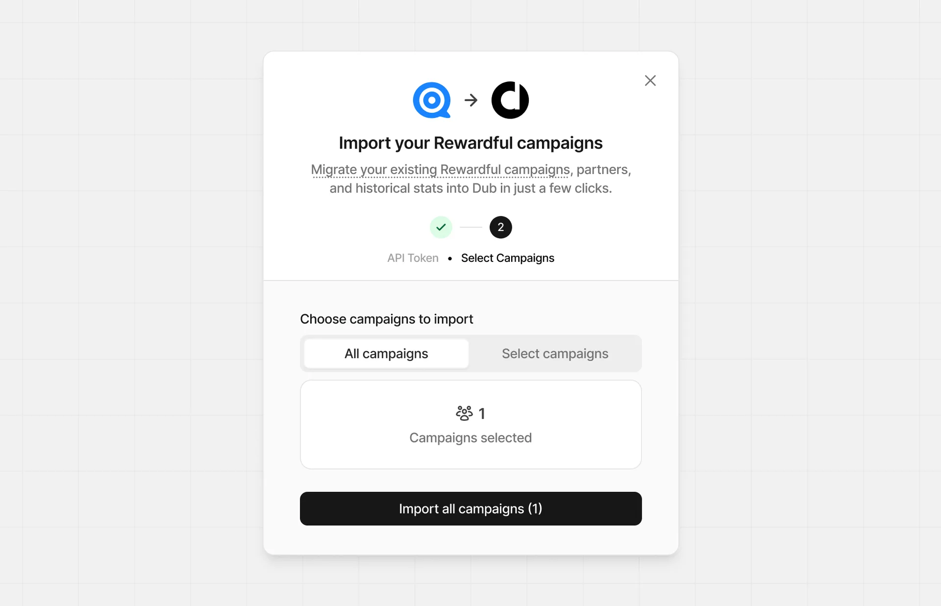 Import Rewardful modal