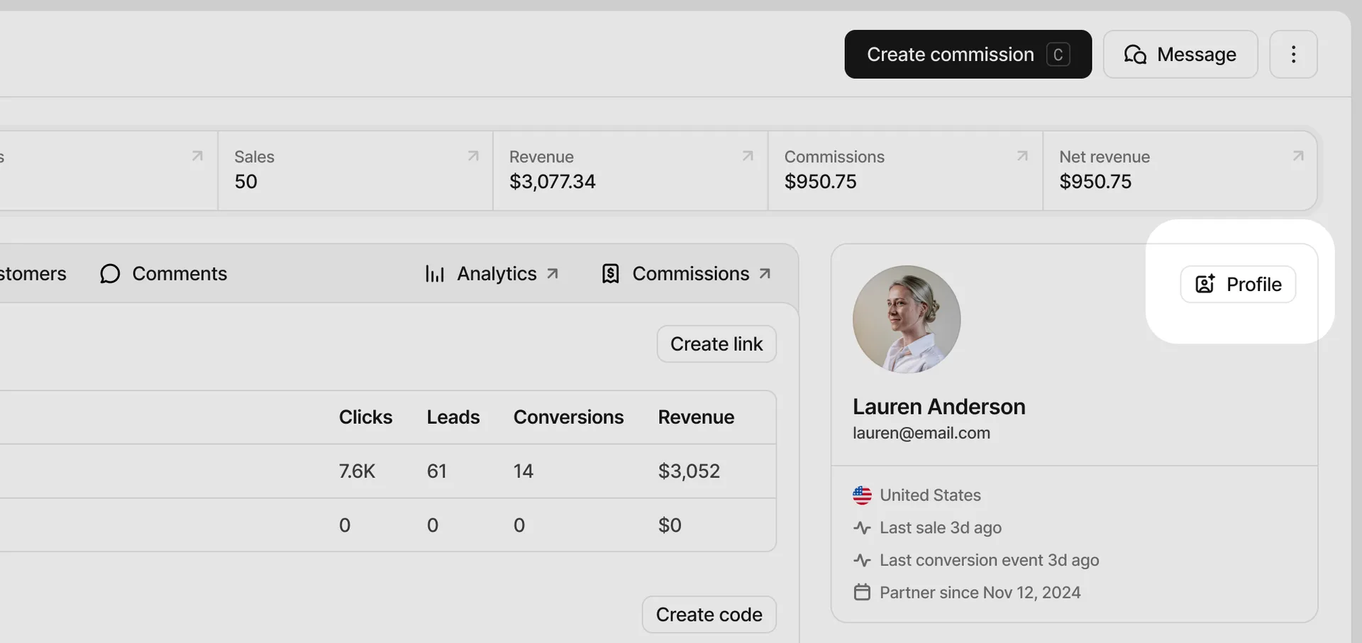 Partner profile button