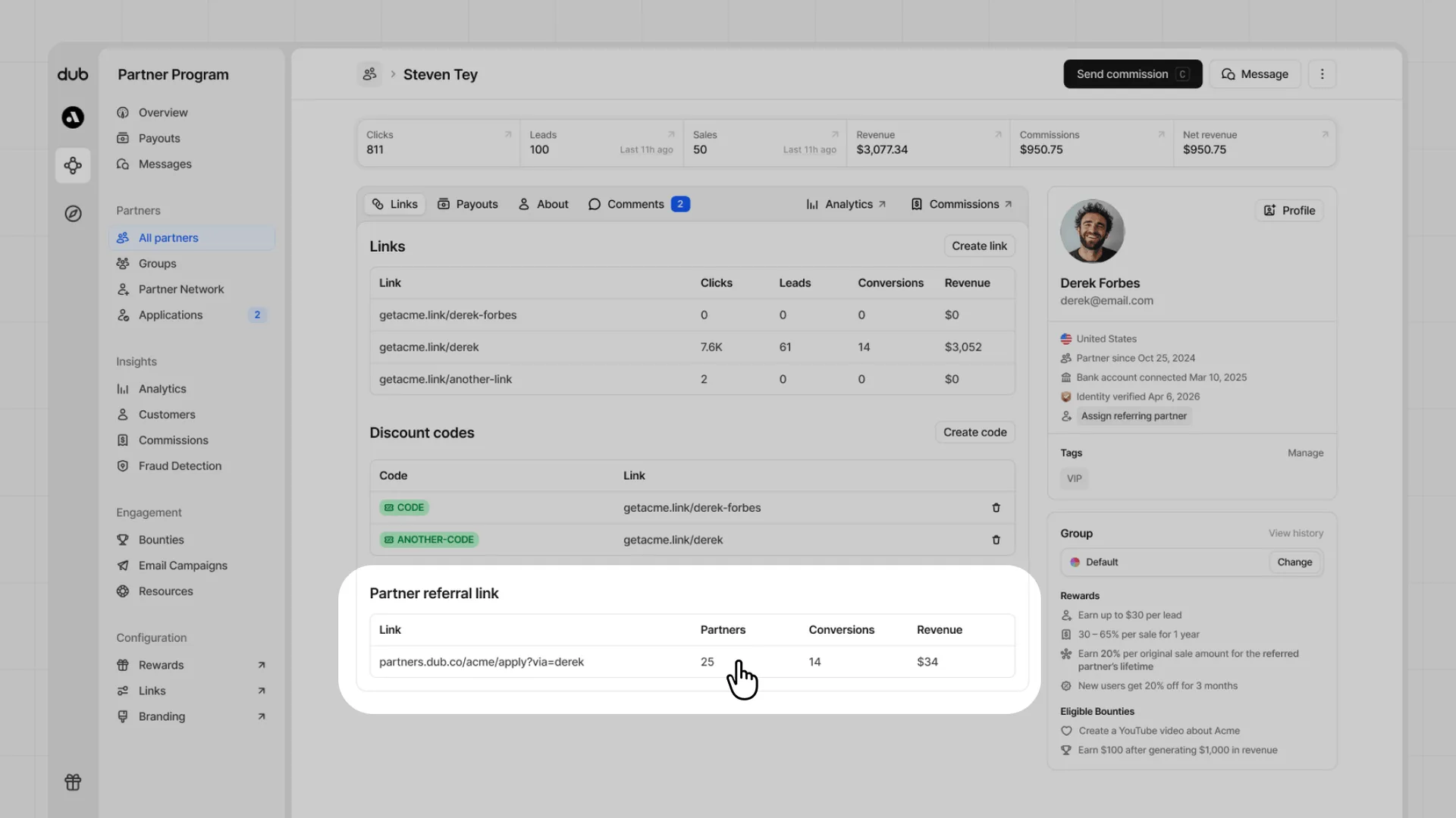 Partner referrals profile row