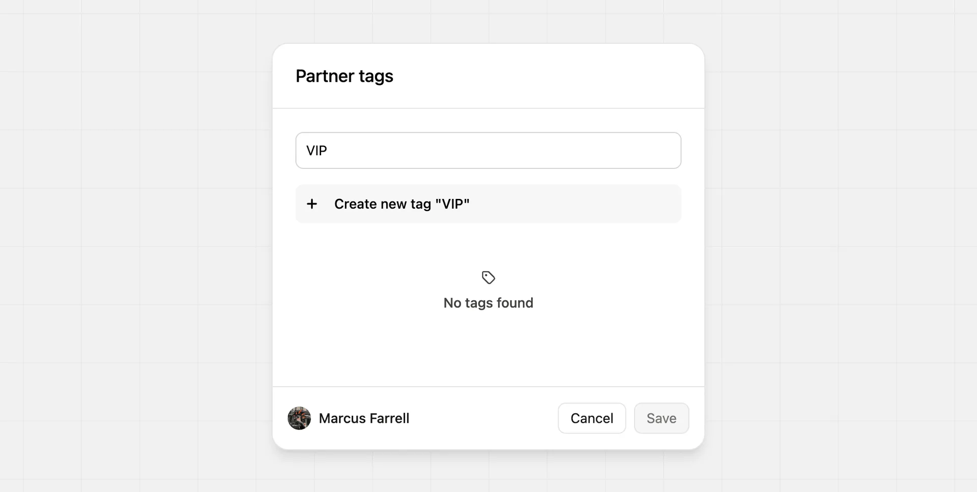 Creating partner tags from the tags modal
