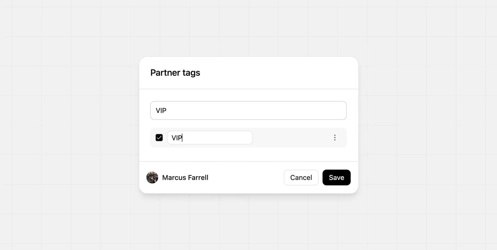 Editing partner tags from the tags modal