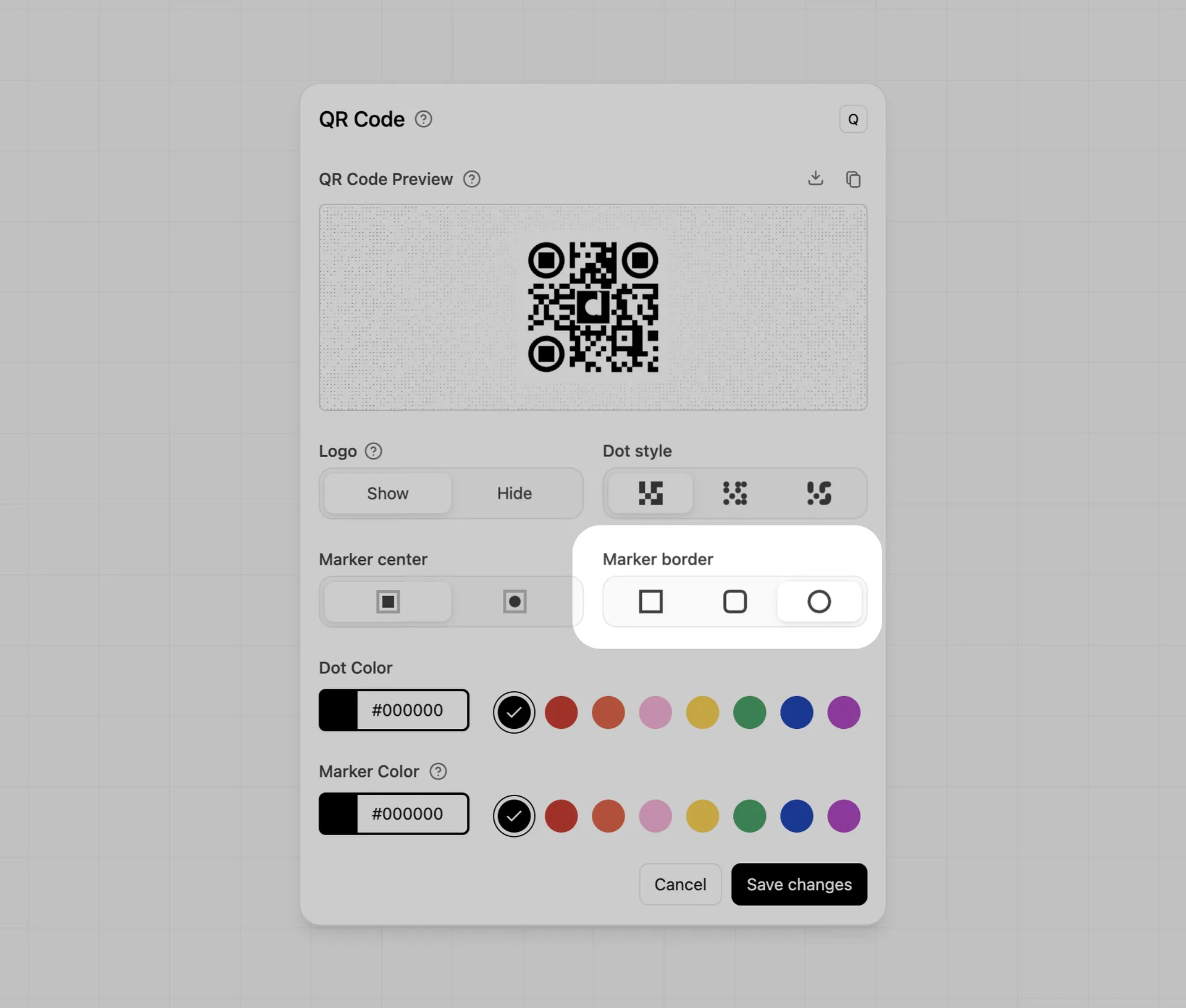 QR code marker border style options