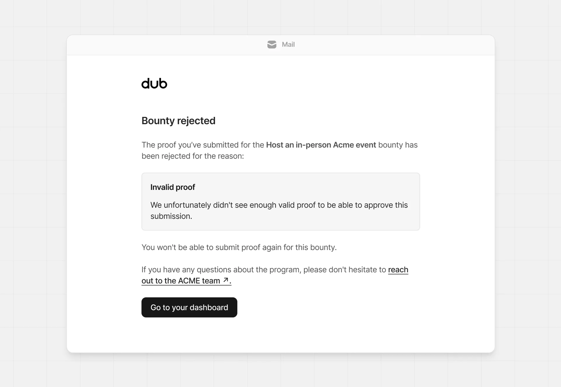 Bounty rejected email