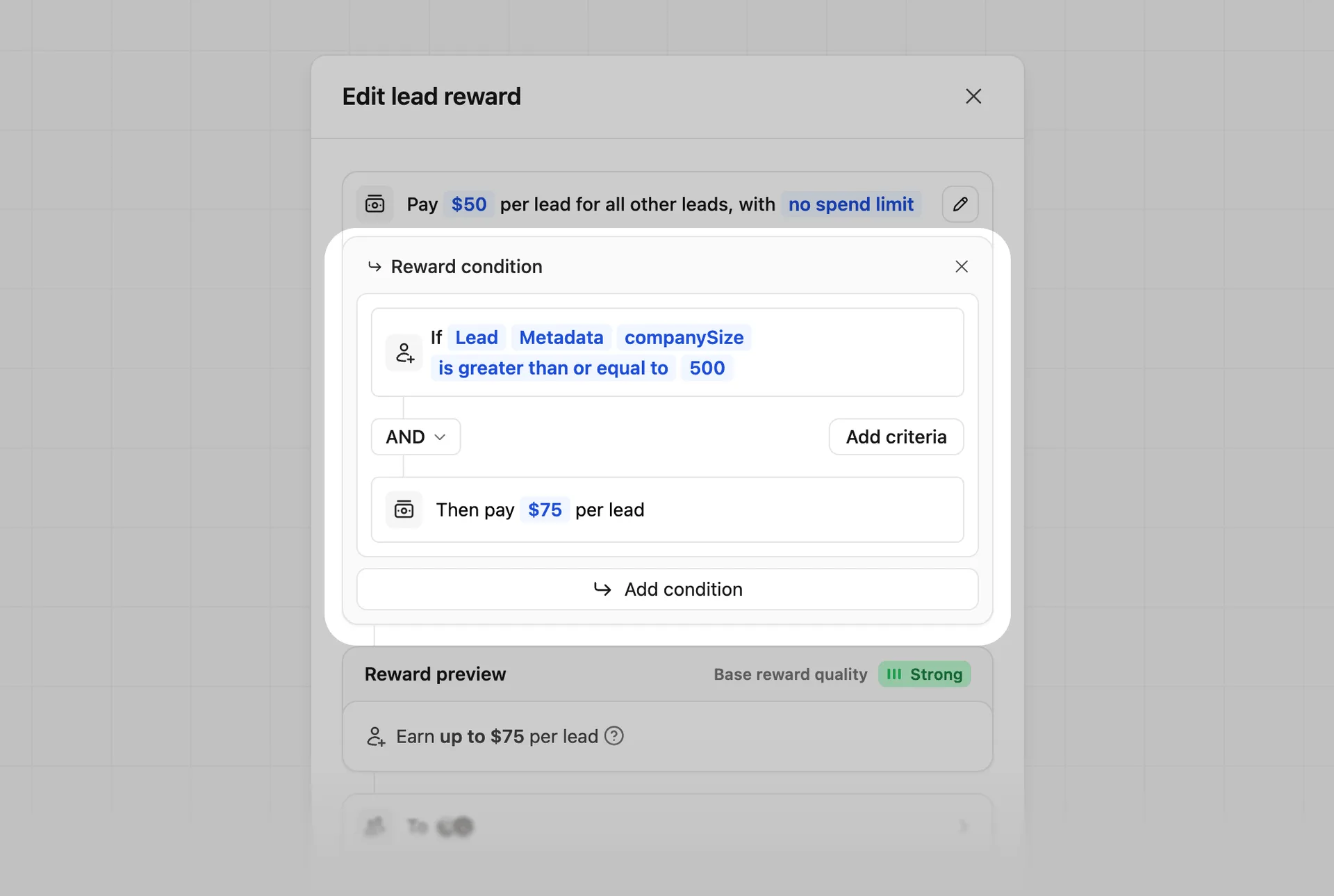 Reward builder metadata lead example