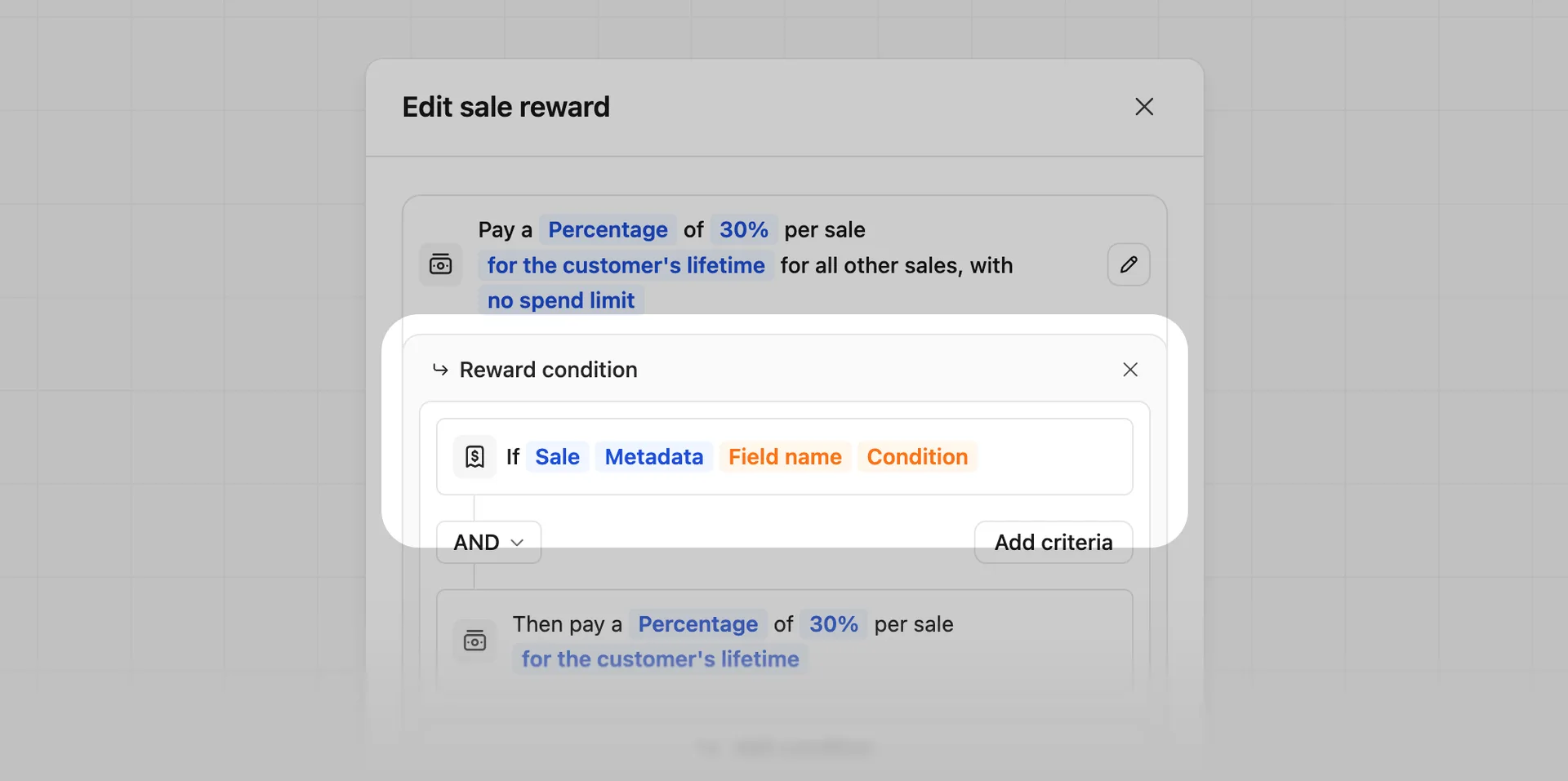 Reward builder metadata condition