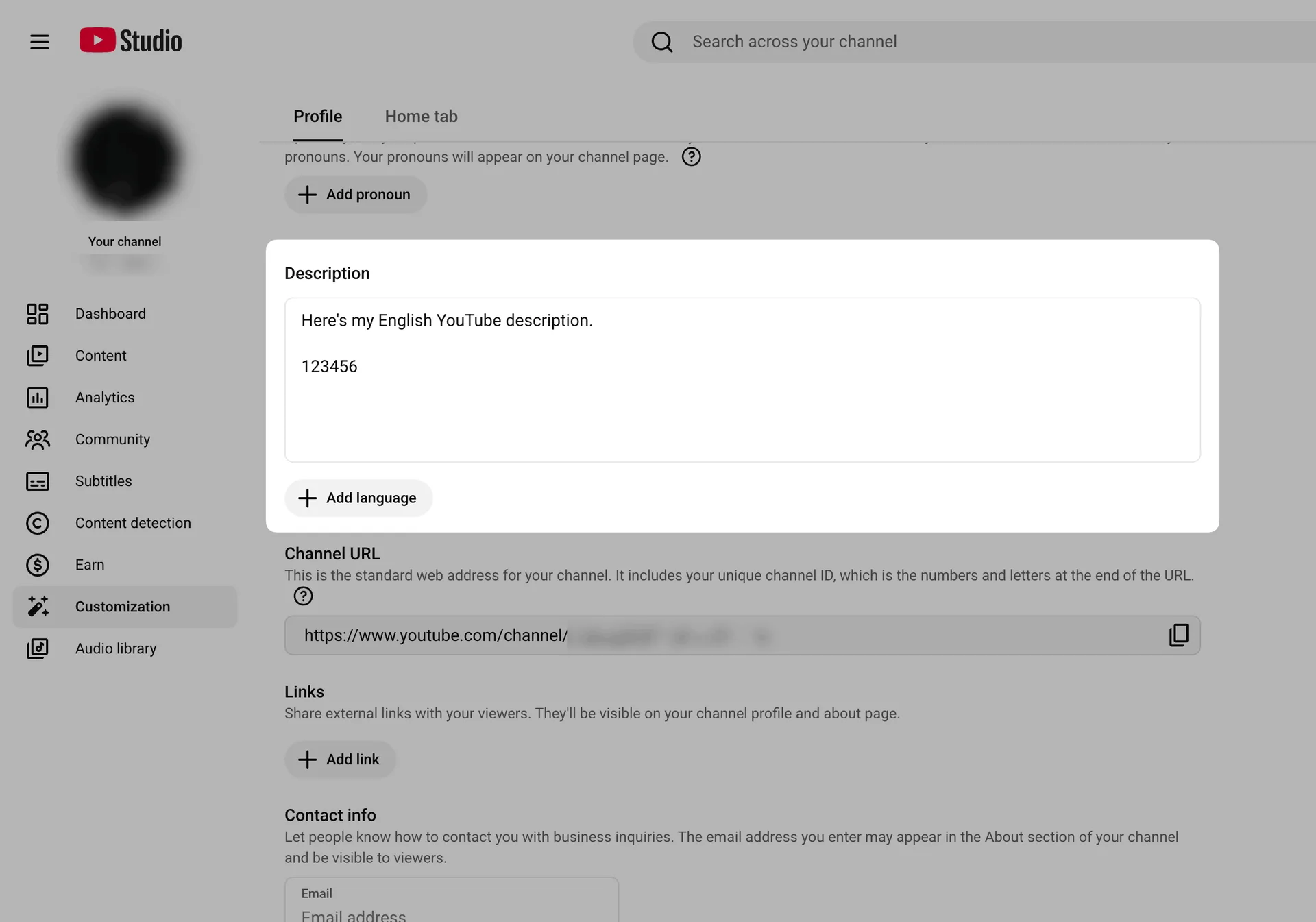 YouTube english description