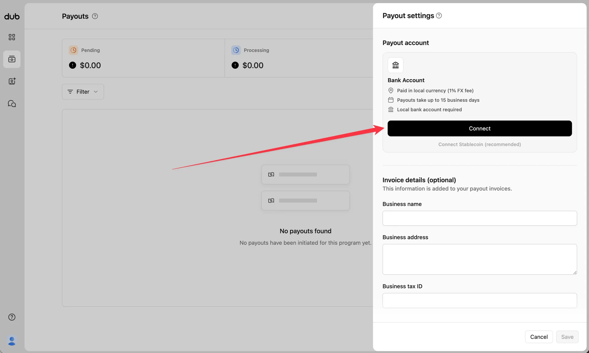Payout settings bank account