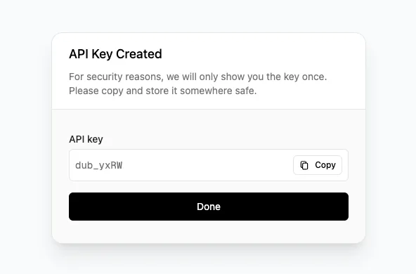API Key created on Dub